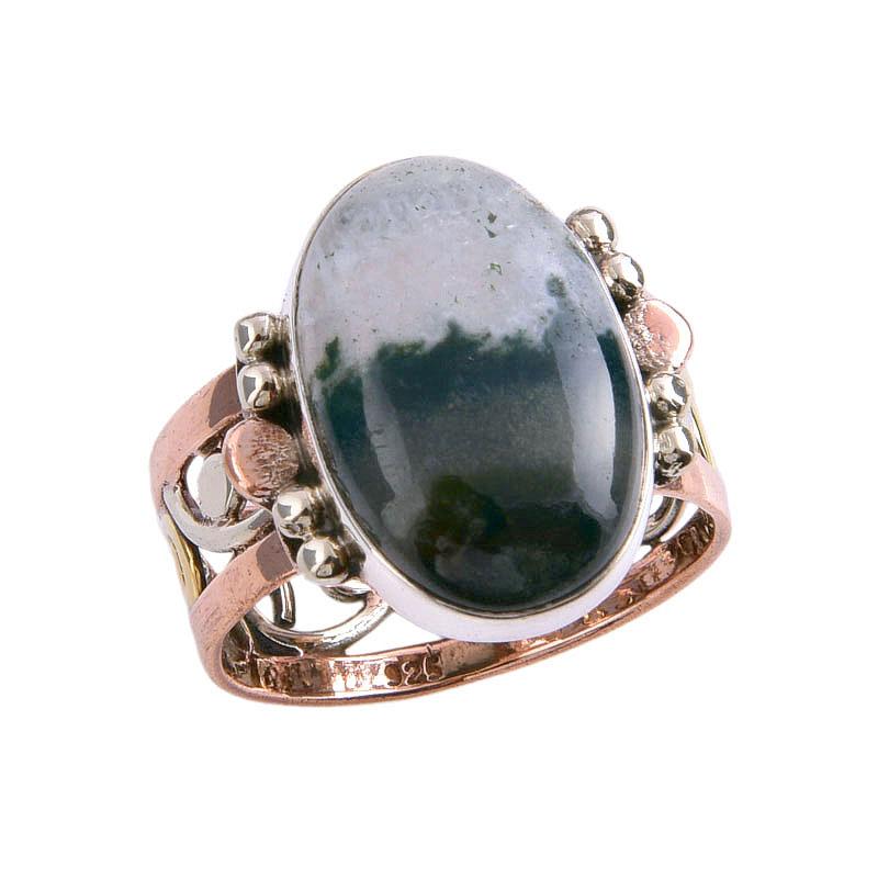 Natural Bloodstone Gemstone Two Tone 925 Sterling Silver Gift Ring S.7.5 c5j16