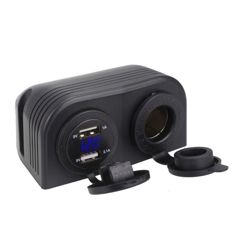 2 Holes Tent Base 3.1A Dual USB Car Charger With LED Digital Voltmeter Power Socket  for Truck Motorcycle Boat ATV
