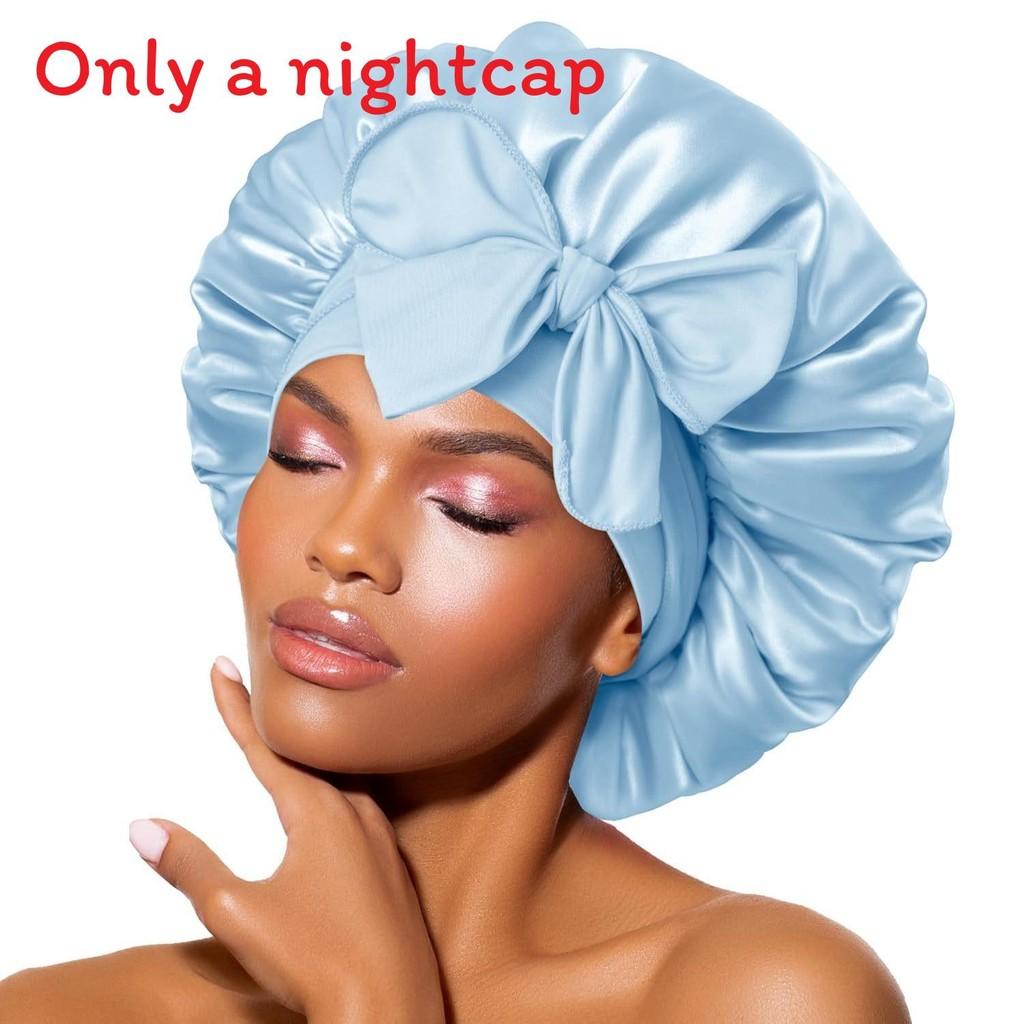 Bonnet de Nuit en Satin pour Femmes avec Nœud Papillon Lien Réglable Soin des Cheveux Bonnet de Nuit Doux en Soie