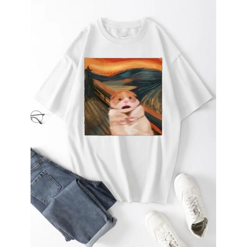 Fashion Women T-Shirt Funny Screaming Hamster Graphic Print Creative T S