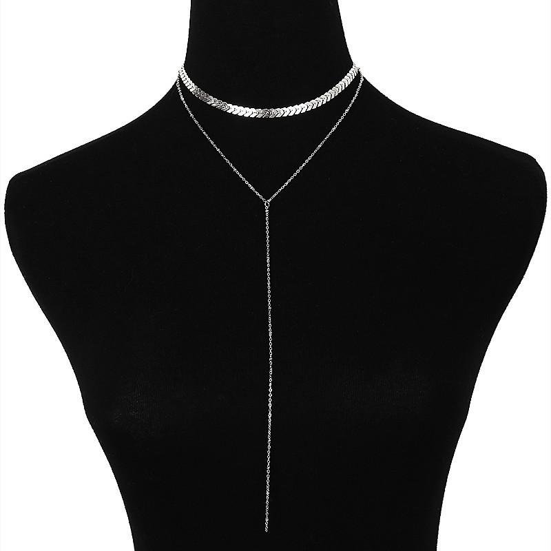 Fashion Versatile Street Auction Fish Bone Accessories Women, Creative and Simple Double-layer One-word Fringed Copper Bead Necklace