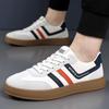 New Shoes for Men Leather Casual Shoes Fashion Striped Flat Skateboard Shoes Youth Lace-up Sneaker