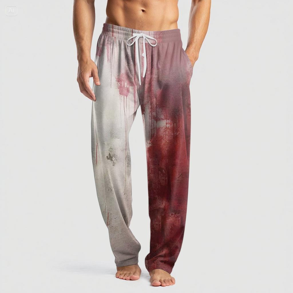 Men's Knitted Halloween Print Pocket Casual Pants Pajama Pants