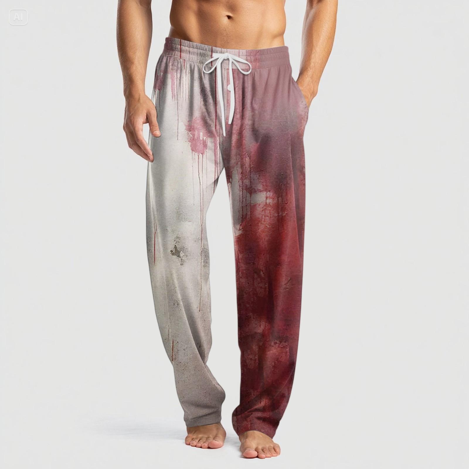 

Мужские вязаные повседневные брюки с карманом и принтом на Хэллоуин, пижамные брюки XXXL