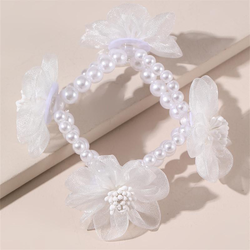 Handcrafted Floral Pearl Bridal Bracelet With Cloth Material For Wedding And Bridesmaids