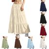 Women's Elastic Drawstring Waist Maxi Skirt Tiered Patchwork Solid Color Casual Long Skirt
