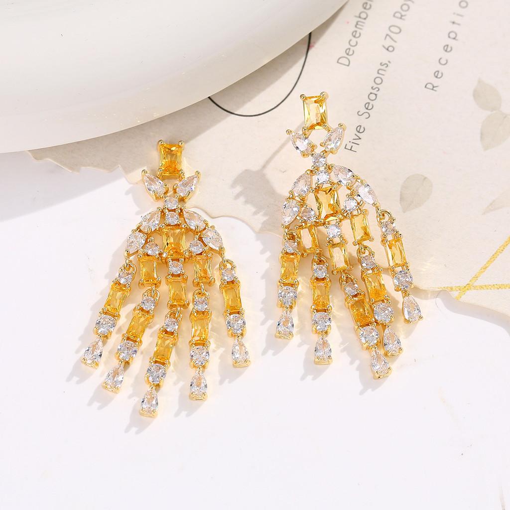 Fashion Butterfly Gold Plated Earrings With Green Zircon Gems For Women