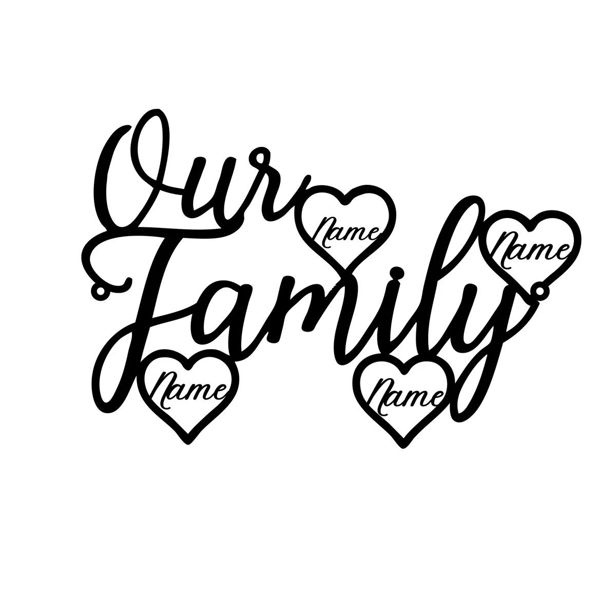 Custom Family Metal Sign Personalised Wall Decor Heart Name чёрный