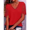 Women Lace Patchwork V-Neck Short Sleeve Loose T-Shirt