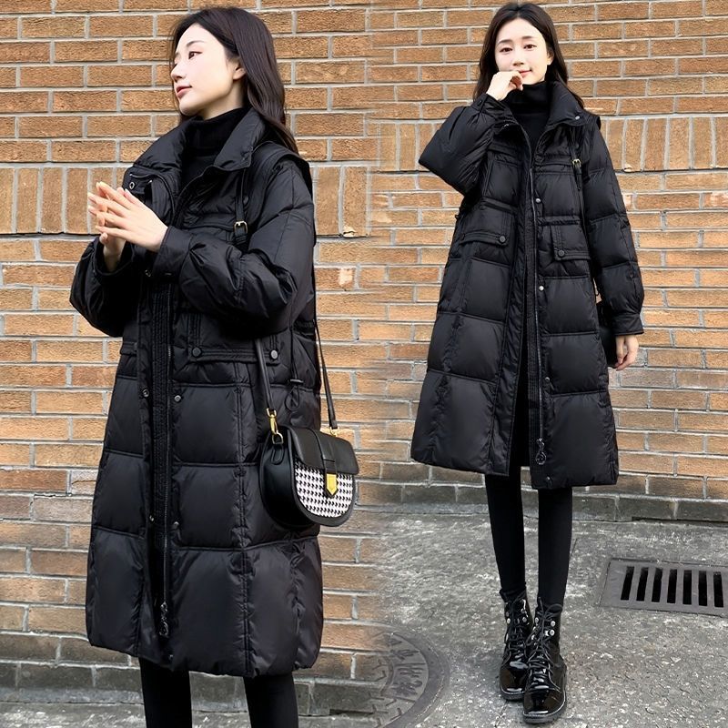 Slim-Fit and Waist-Hugging Women's Down Coat for Winter, Mid-Length Style with Thicken Navy Collar, Warm and Cozy