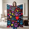 Peace & Love themed colorful fleece blanket, perfect for sofa, bed, office. Ideal gift for family, friends, holidays.