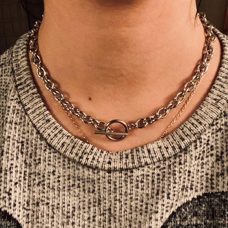 Personalized Chunky Chain Clavicle Necklace - European & American Street Style Fashion with OT Buckle