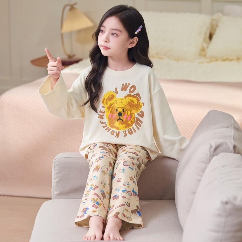 100% Cotton Girls Long Sleeve Pajama Set Cartoon Print Comfortable Home Wear Kids Ages 8