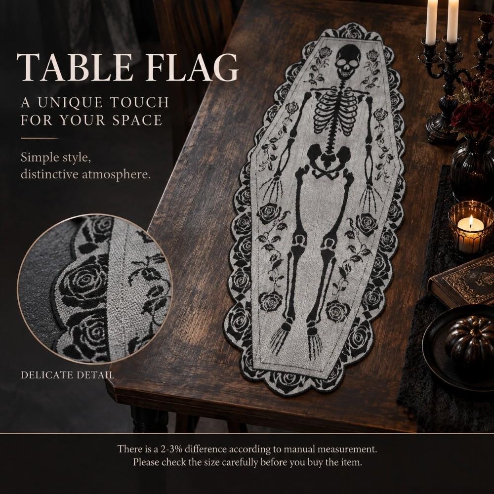 Halloween Themed Table Flag Dark Skeleton Design Party Table Flag Vintage Table Decoration Cloth