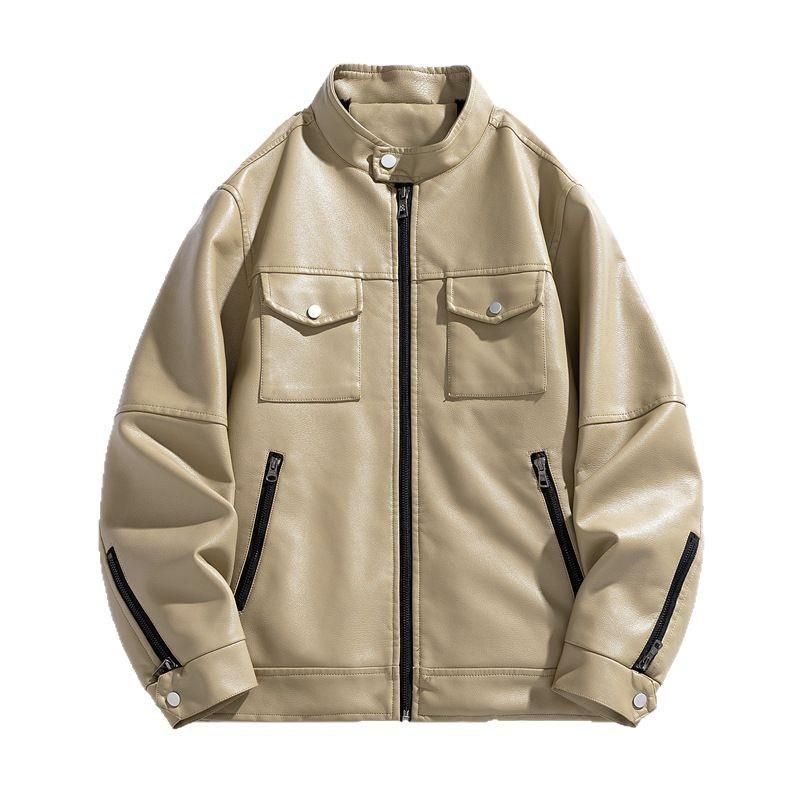 New leather jacket men's PU leather jacket single clothes casual jacket trend slim handsome youth