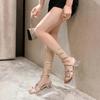 Fashion Snake Print Med Heels Sandals Women 2024 Summer Silver Crystal Ankle Strap Gladiator Shoes Woman Square Toe Clear Heel Sandalias