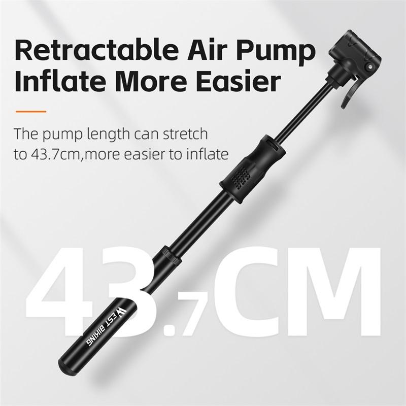 WEST BIKING Mini Bike Pump Aluminum Alloy Bicycle Hand Air Pump Tire Inflator Schrader Presta Valve MTB Road Cycling Pump