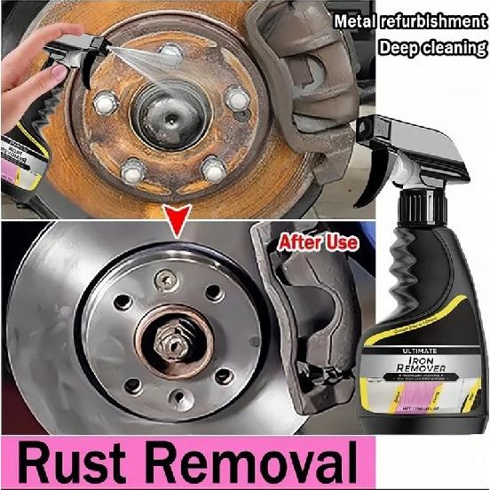 Car quick-care rust remover spray, car exhaust pipe rust remover, car wheel rim rust remover, metal powder cleaner