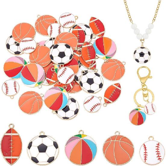 PH PandaHall Ball Charms - 40pcs 5 Styles, Metal Pendants for DIY Earrings Necklace Bracelet Crafts Jewelry Keychain Making