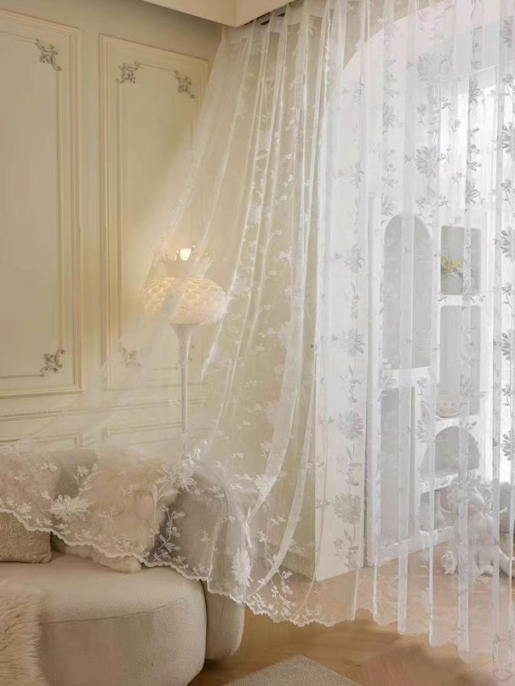 1pc Bohemian Sheer Lace Yarn Curtain Panel with Floral Patterns – Elegant Rod Pocket Window Drapery for Living Room or Bedroom