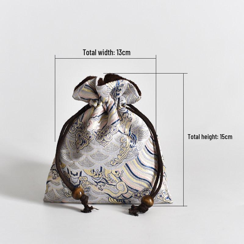 Hand-Embroidered Brocade Double-Layer Cotton Linen Drawstring Jewelry Bag