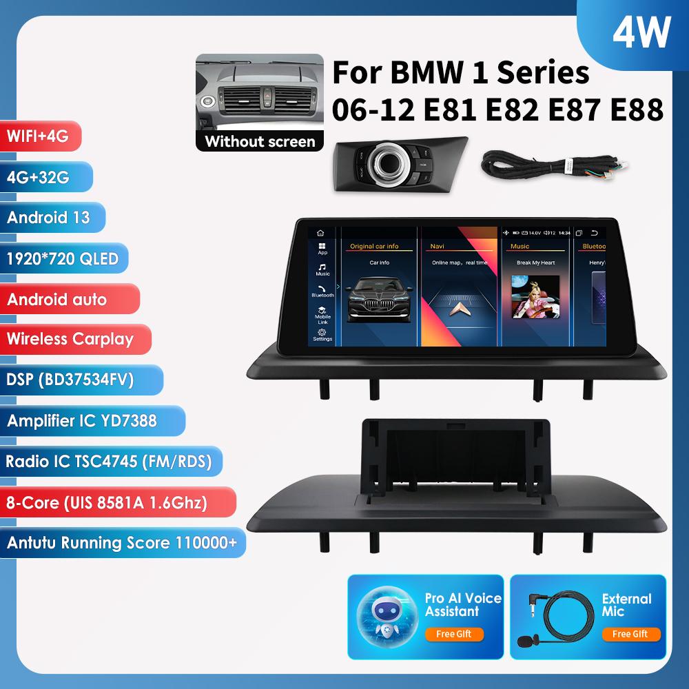 OSSURET 10,25 tommer Bil Intelligente Systemer 2 Din Trådløs Carplay Android Auto for BMW 1-serie 06-12 E81 E82 E87 E88 Uten Skjerm GPS Stereo RDS