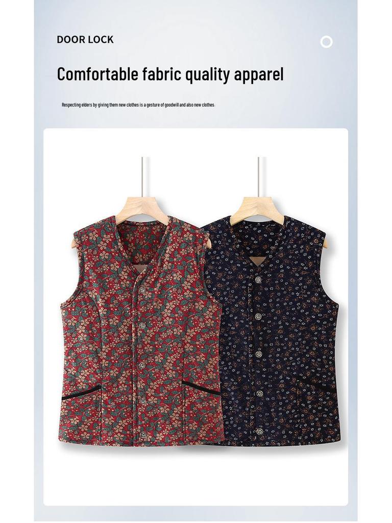 Women's Plus Size Camel Down Vest – Fleece-Lined, Elastic Fit for Middle-Aged and Elderly