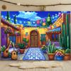 One Vivid Polyester Party Banner Depicting a Courtyard Scene - for Mediterranean-style Home and Wall Decoration