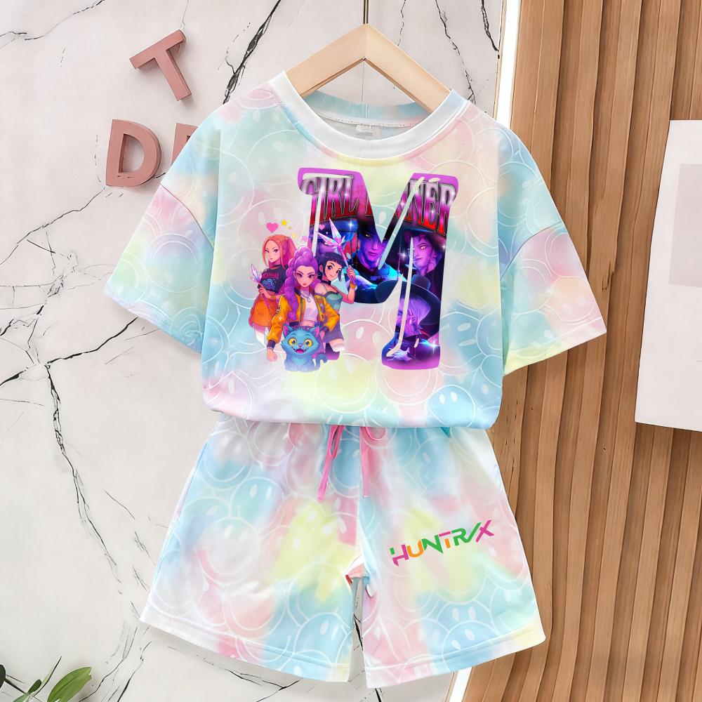 Summer Demon Hunters T-Shirt and Pants Set Girls' Clothing Cute Smiley Face 3D Print Short-Sleeve Set Kids' T-Shirt and Shorts Set