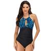 Damen Bescheidener Schlankmachender Monokini Badeanzug Einfarbig Einteiler Badeanzug, Neckholder Rückenfrei Bademode