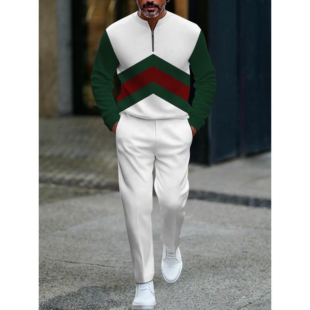 Frühling Herbst Mode Streetwear Herren Langarm Halbreißverschluss Stehkragen Lässige Sportbekleidung Herrenbekleidung Zweiteiliges Set