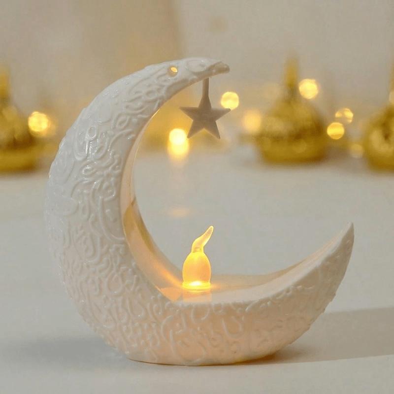 1pc Middle East Eid Al Fitr Star Moon Electronic Candlestick Arab Ramadan Candle Night Light Home Restaurant Decoration Ornament