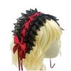 Gothic Lolita Spitzen Schleifen Stirnband - Schwarz Rot Dienstmädchen Haaraccessoire
