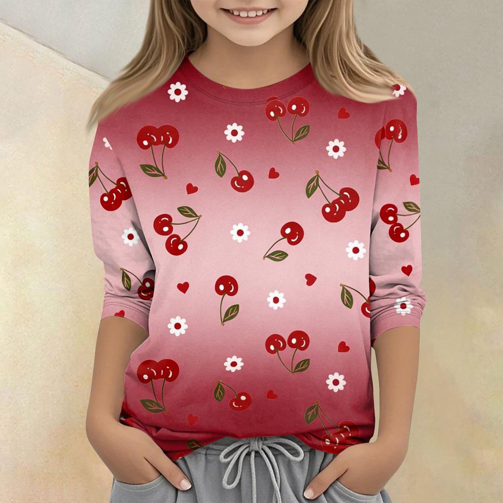 Children's Printed Round Neck Seven Quarter Sleeve Casual T-shirt