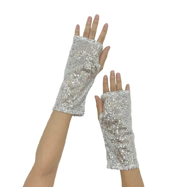 

Eye Catching Sequined Gloves Great For Various Occasion and Outfit Fingerless Gloves For Stage Performers And Party срібло сірий колір