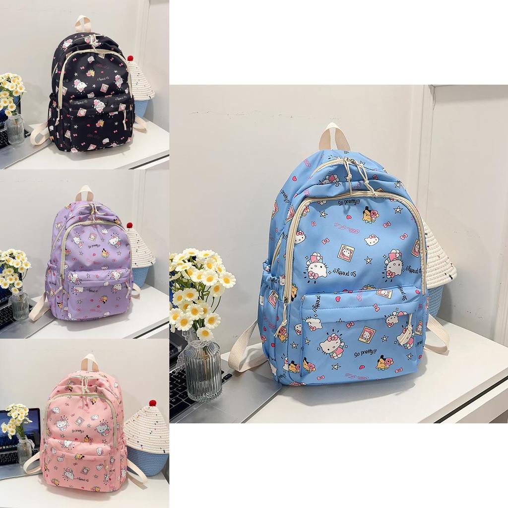 Cartoon Hello Kitty Nylon Student Backpack For Girls With Lightweight Design And Large Capacity For School And Travel