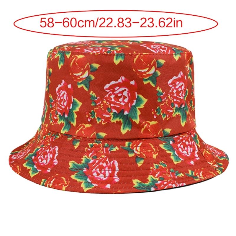 Double Sided Floral Bucket Hat Breathable Fisherman Hat Beanies Hat Rose Printing Cloche Style Vintage Rose Pattern
