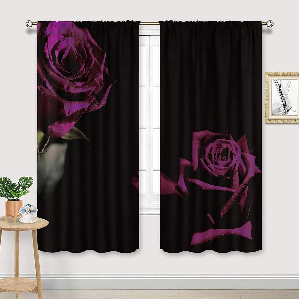 Mehrfarbiges Rosenmuster Hochverdunkelnde Schlafzimmervorhänge Dunkler Stil Zuhause Dicke Verdunkelungsvorhänge Verschiedene Rosenstile Fenstervorhang