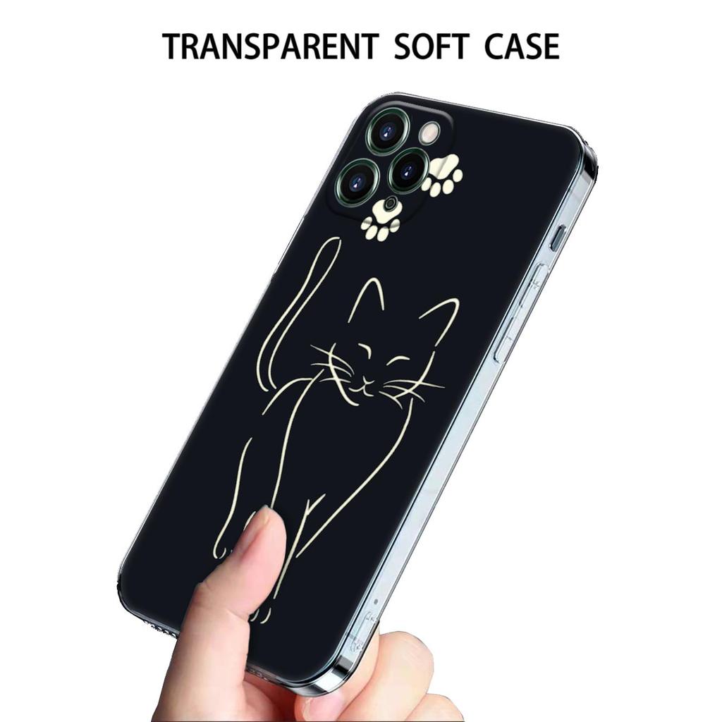 Funny Cute Cat Line Art Clear Phone Case for Apple iPhone 14 11 12 13 Pro Max 7 8 SE XR XS X Max 6 6s Plus Soft Silicone Cover