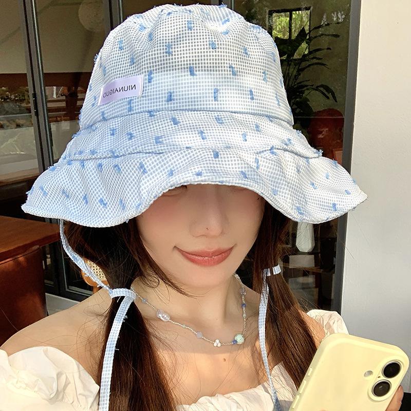 New Sweet Big Brim Fisherman Hat Children Spring and Summer Seaside Vacation Small Fresh Plaid Sunscreen Visor