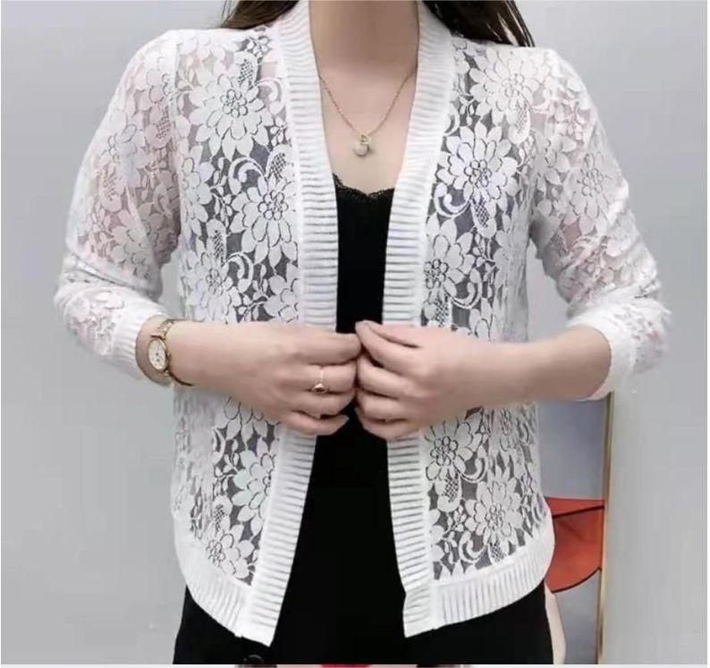 

Кружевной платок, короткая тонкая куртка с юбкой-комбинацией, кардиган, в сочетании с и летней одеждой оверсайз от солнца, женская рубашка для кондиционированного воздуха XXXXL белый