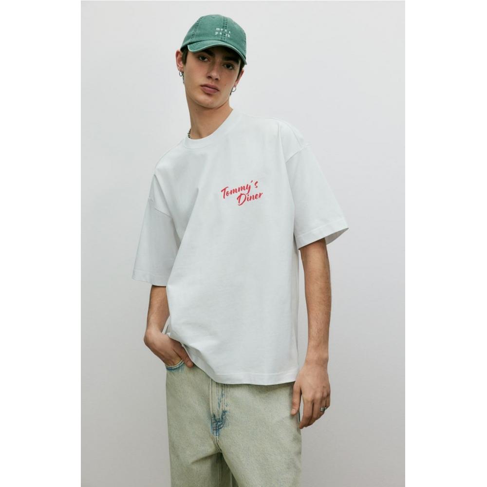 H M PrinTed T SHirT OverSized fiT wHiTe ToMMy S Diner
