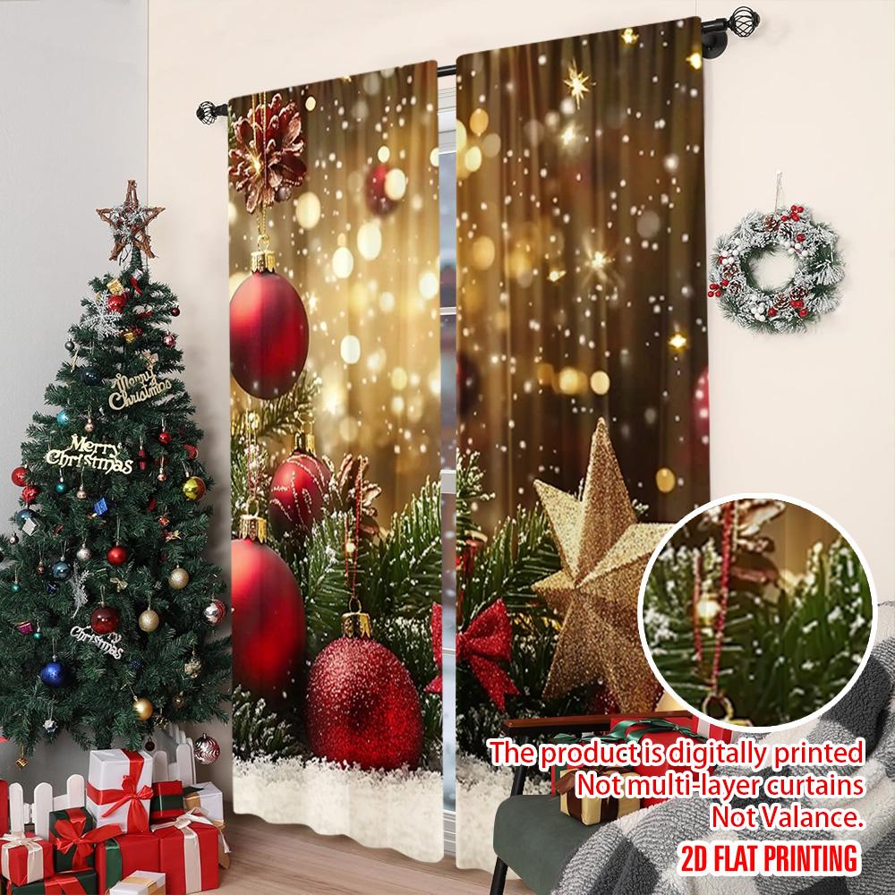 2pcs 2D flat printing Merry Christmas Popular Curtains snowflake pine branch Fabric Without Electricity Holiday Decorations Use