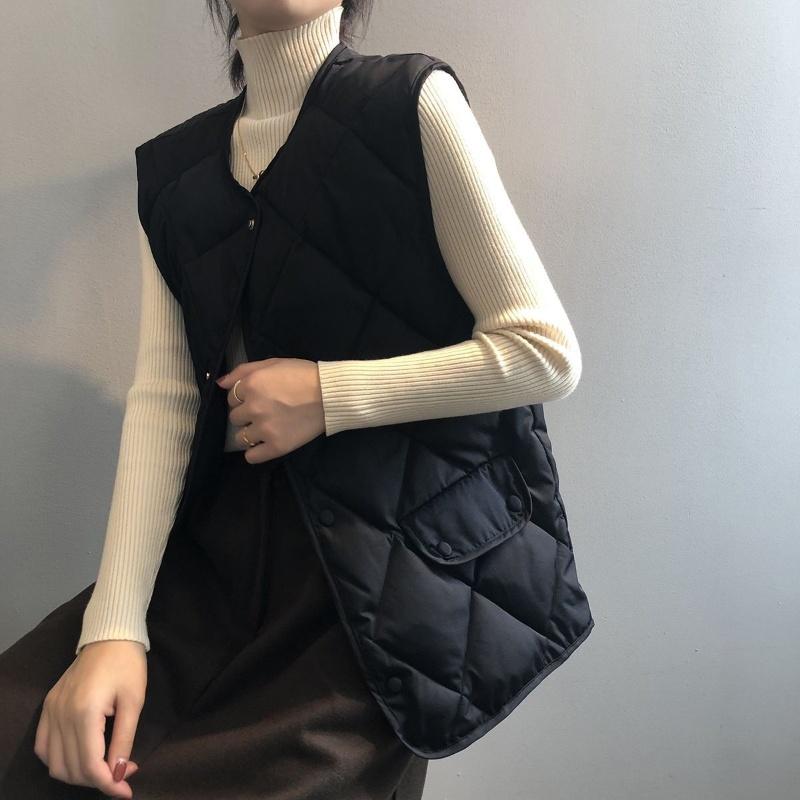 Gilet matelassé en coton pour femmes Automne Hiver Sans manches Col rond Ample Rembourré Gilet de taille Simple boutonnage Décontracté Ultraléger Portable