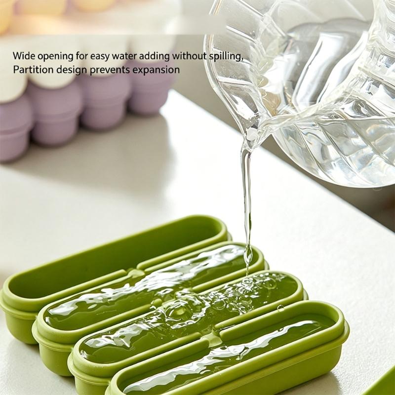 Flexible Silicone Ice Molds 4 Grids Ice Cubes Tray with Lid Suitable For Chilling Beverages And Parties