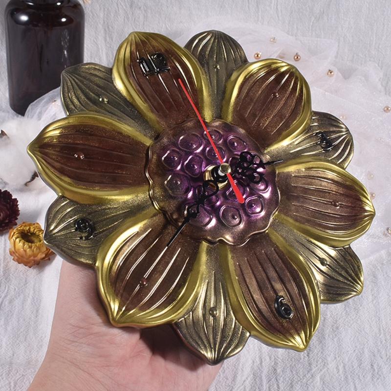 Personalized Handmade Lotus Clock Silicone Mold Movement Mechanism Resin Epoxy DIY for Office Home Decoration Supplies