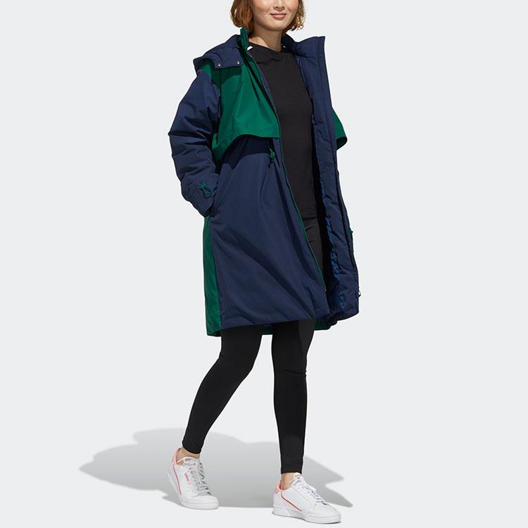 Adidas Originals Bellista Parka Color Block Mid-Length Warm Hooded Down Jacket Women Outerwear Navy-Blue GL6405