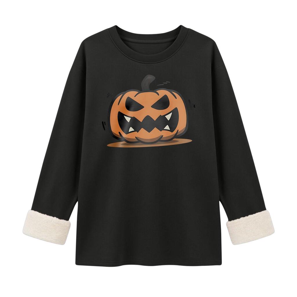 Women's Halloween -Lined Long Sleeve Round Neck Print Casual Winter Top