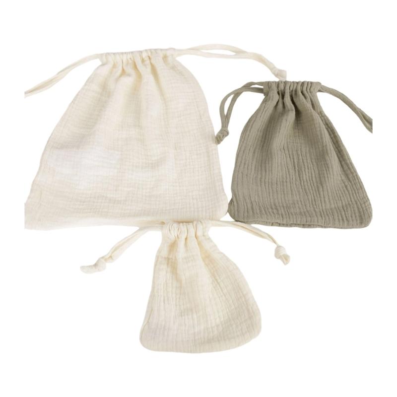 3 Piece Reusable Baby Cloth Storage Bags with Convenient Drawstring Closure Breathable for Toys Clothes & Accessories