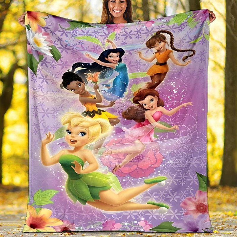 1pc T-Tinkerbell2 Theme Blanket - Digital Print, Polyester, Cozy for All Seasons, Perfect for Outdoor, and Travel